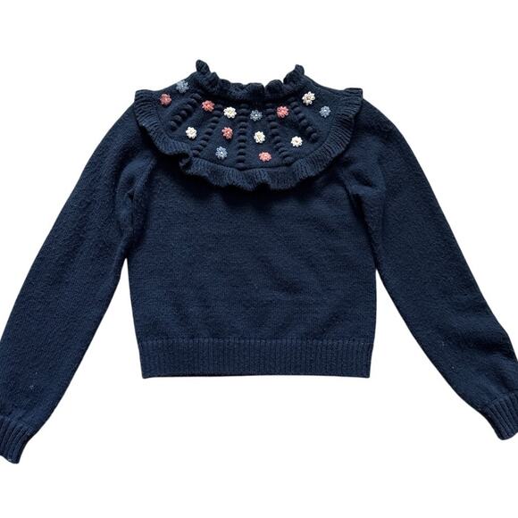 SAYLOR Preppy Embroidered Floral Pom-Pom Ruffled Sweater Size XS - Picture 8 of 8